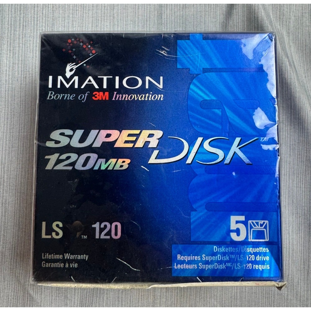 Imation SuperDisk LS-120 5-Pack 120MB Floppy Diskettes Vintage Storage